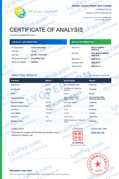Acetic Acid Water 10 mL فیکٹری بیچ COA محفوظ پیش منظر