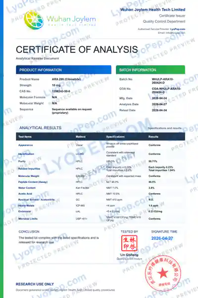 ARA 290 (Cibinetide) 10 mg Fabriksbatch-COA beskyttet forhåndsvisning