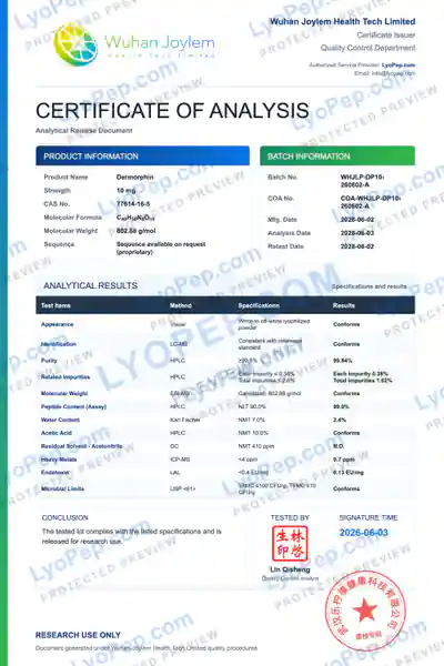 Dermorphin 10 mg فیکٹری بیچ COA محفوظ پیش منظر