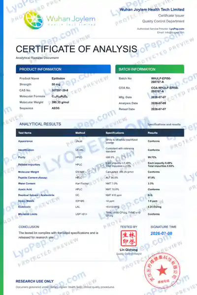 Epithalon 50 mg فیکٹری بیچ COA محفوظ پیش منظر