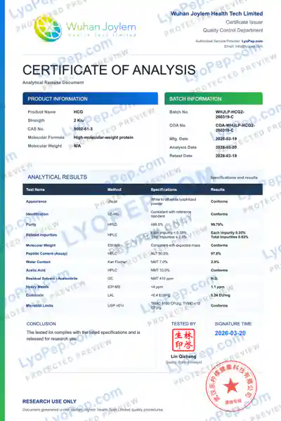 HCG 2000 IU فیکٹری بیچ COA محفوظ پیش منظر