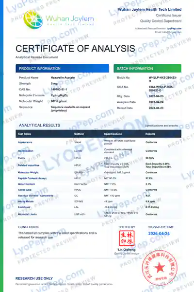Hexarelin Acetate 5 mg فیکٹری بیچ COA محفوظ پیش منظر