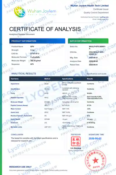 KPV 5 mg فیکٹری بیچ COA محفوظ پیش منظر