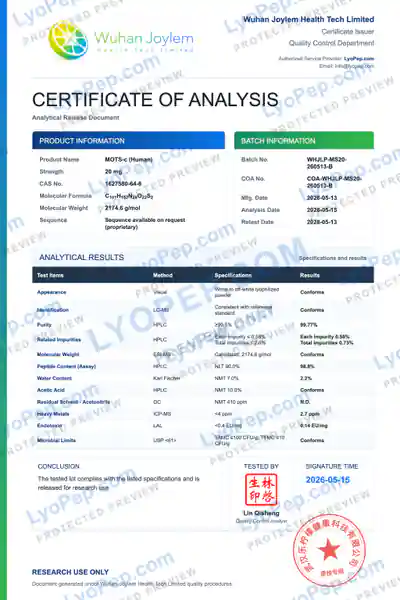 MOTS-c (Human) 20 mg فیکٹری بیچ COA محفوظ پیش منظر