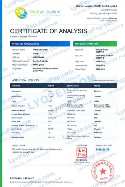 MOTS-c (Human) 40 mg فیکٹری بیچ COA محفوظ پیش منظر