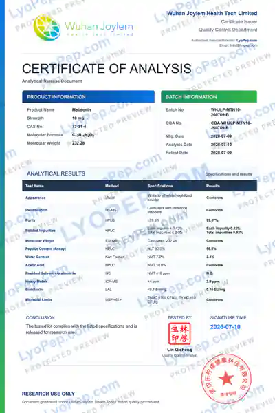 Melatonin 10 mg फैक्टरी बैच COA संरक्षित पूर्वावलोकन